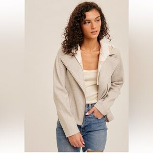 Aztec Print Contrast Moto Jacket|Oatmeal